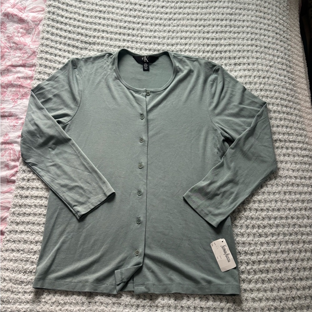 Calvin Klein Women's Green Button-Up Top new with tags